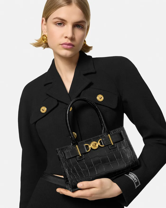 Medusa 03995 Women Versace CrocEffect Medusa 03995 Small Tote Bag Blackgold