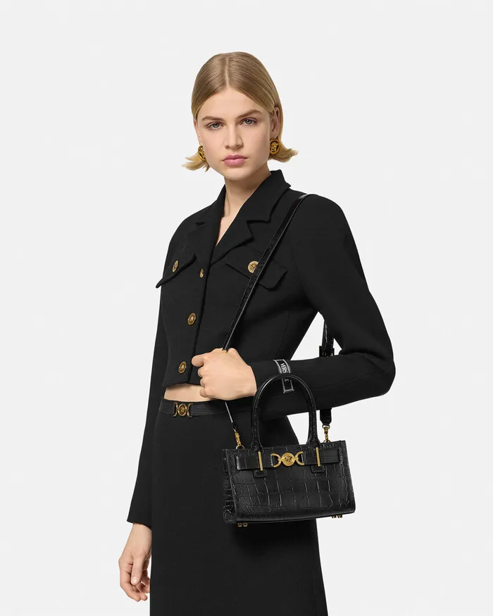 Medusa 03995 Women Versace CrocEffect Medusa 03995 Small Tote Bag Blackgold