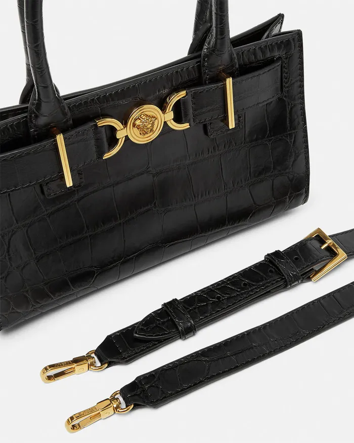 Medusa 03995 Women Versace CrocEffect Medusa 03995 Small Tote Bag Blackgold