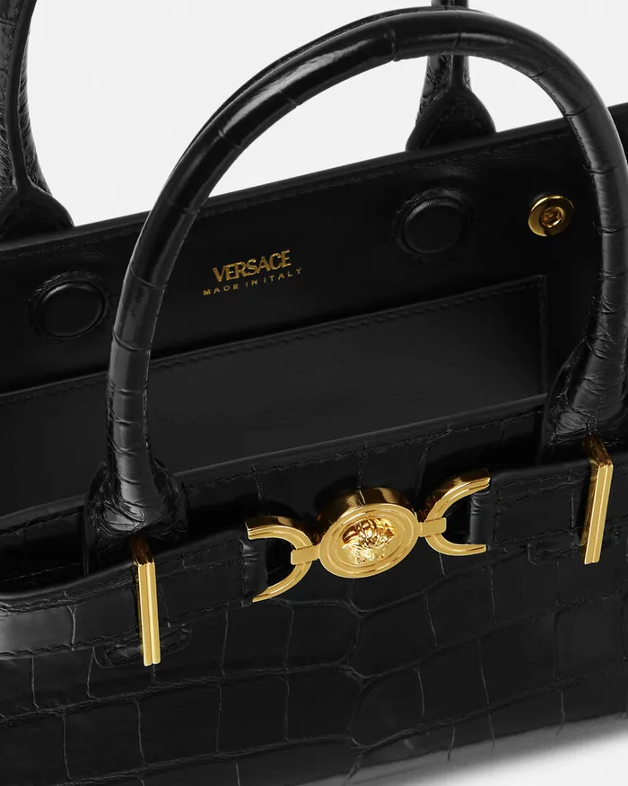 Medusa 03995 Women Versace CrocEffect Medusa 03995 Small Tote Bag Blackgold