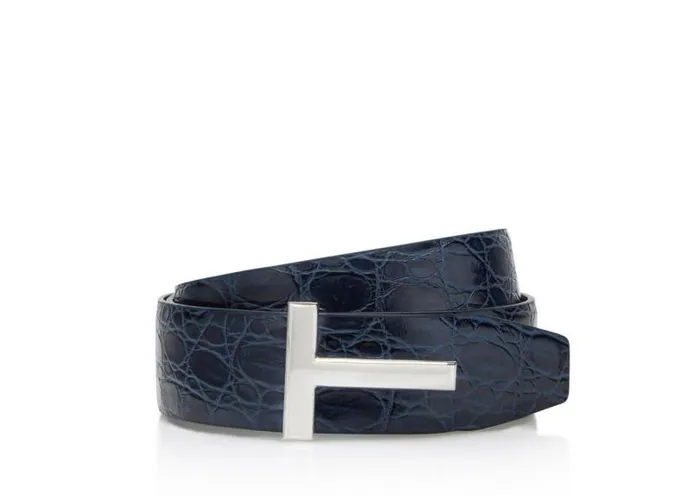 Men Belts Tom Ford Crocodile Icon Belt Dark Navy