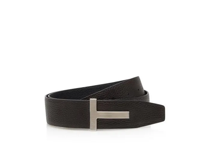 Men Belts Tom Ford Leather Palladium T Ridge Belt Brown Black