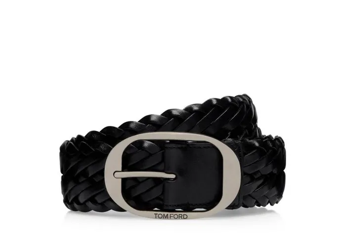 Men Belts Tom Ford Woven Leather Oval Belt Black