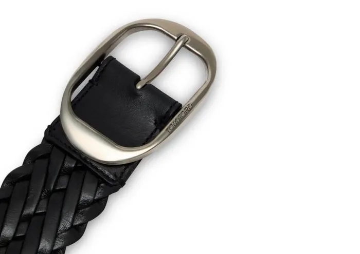 Men Belts Tom Ford Woven Leather Oval Belt Black Men Belts Tom Ford Woven Leather Oval Belt Black