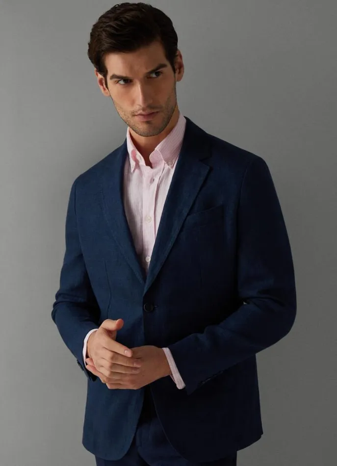 Men Blazers Hackett London Classic Fit Linen Blazer Navy