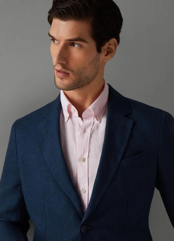 Men Blazers Hackett London Classic Fit Linen Blazer Navy