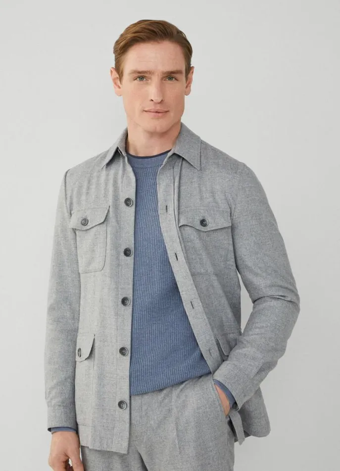 Men Blazers Hackett London Wool And Cashmere Blazer Light Grey