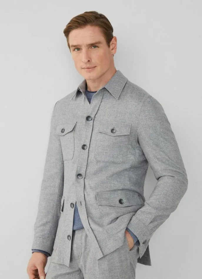 Men Blazers Hackett London Wool And Cashmere Blazer Light Grey
