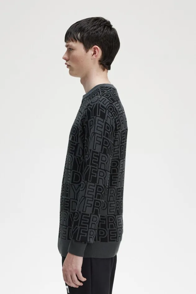 Men Block Graphic Jumper Gunmetal Fred Perry Knitwear
