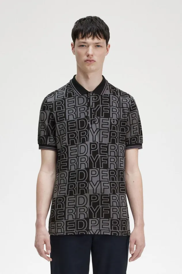 Men Block Graphic Shirt Gunmetal Fred Perry Polo Shirts