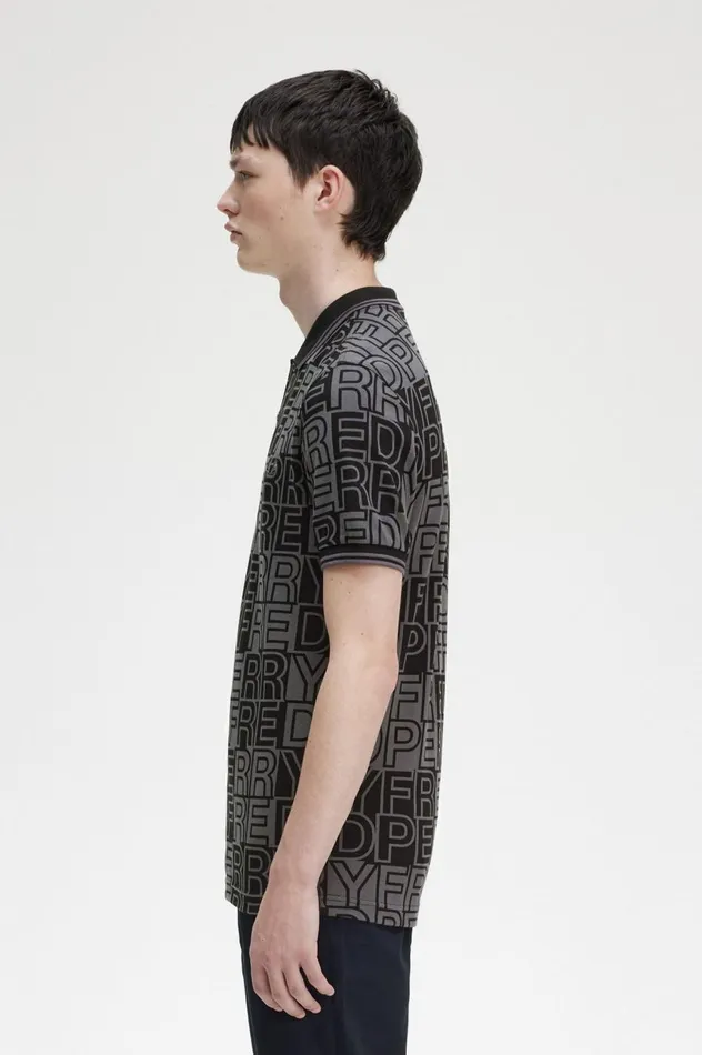 Men Block Graphic Shirt Gunmetal Fred Perry Polo Shirts