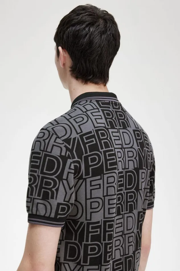 Men Block Graphic Shirt Gunmetal Fred Perry Polo Shirts
