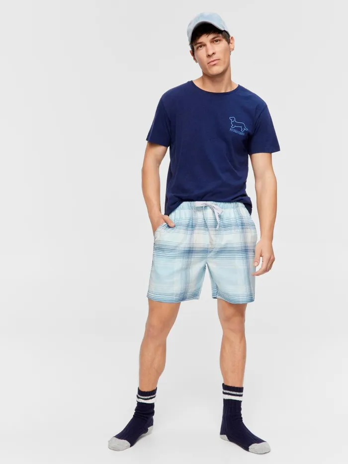 Men Blue Check Mid Short Multi Peter Alexander Shorts