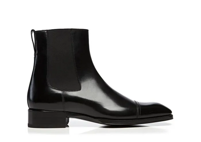 Men Boots Tom Ford Gianni Leather Cap Toe Chelsea Boot Black