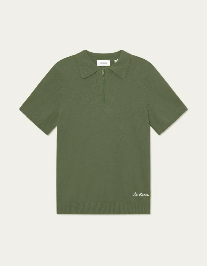 Men Brad Zipper Polo 8211 Chive Green Les Deux Knitwear