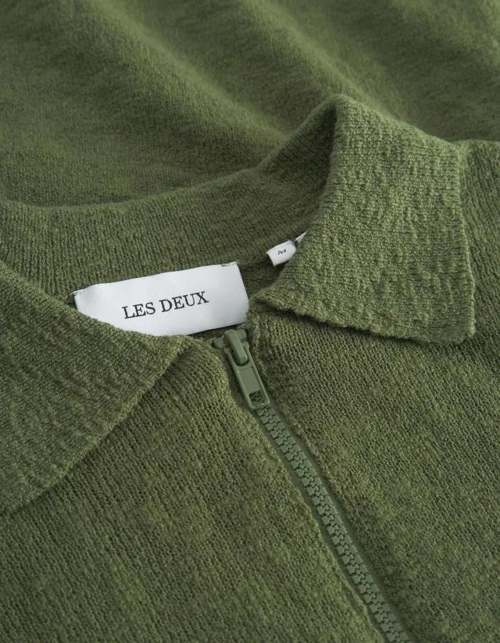 Men Brad Zipper Polo 8211 Chive Green Les Deux Knitwear