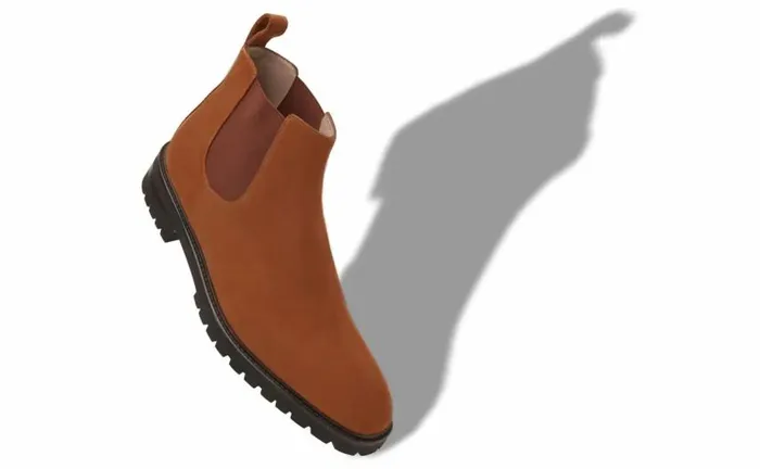 Men Brown Calf Suede Chelsea Boots Manolo Blahnik Boots