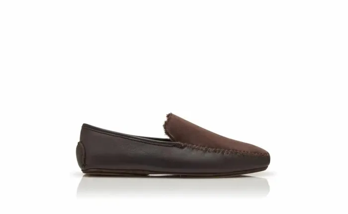 Men Brown Nappa Leather And Suede Driving Shoes Manolo Blahnik Slippers