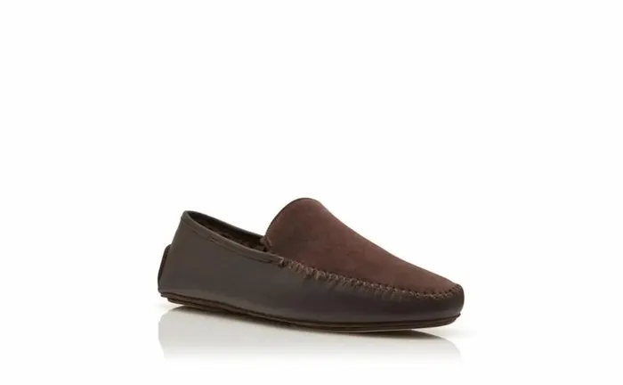 Men Brown Nappa Leather And Suede Driving Shoes Manolo Blahnik Slippers