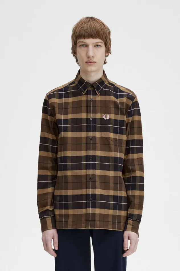 Men Brushed Tartan Shirt Burnt Tobacco Fred Perry Shirts