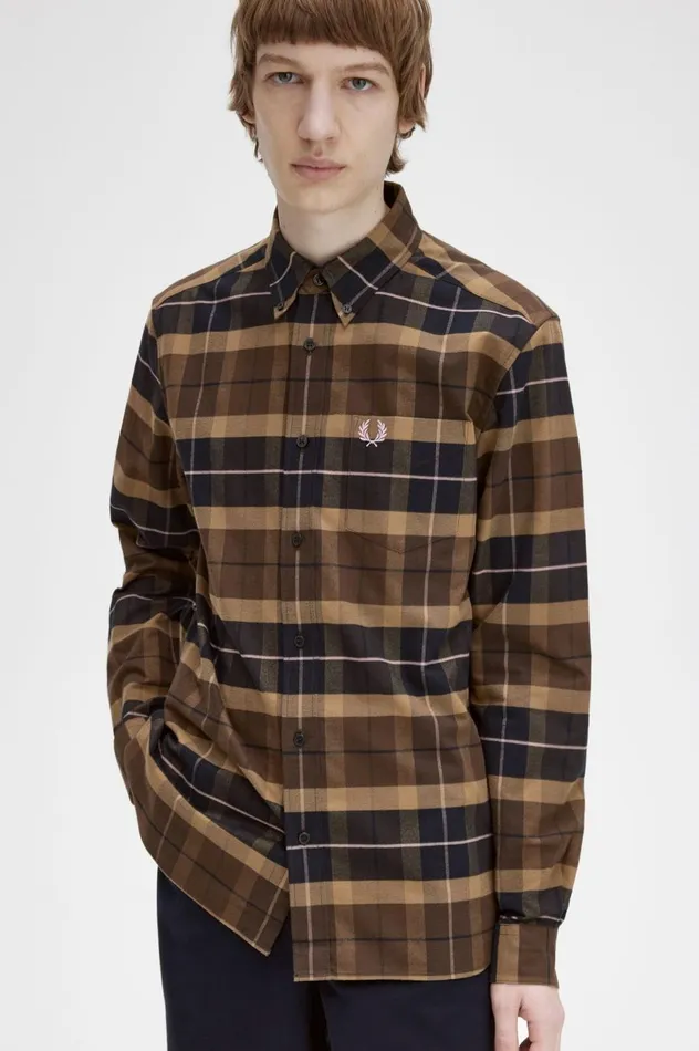 Men Brushed Tartan Shirt Burnt Tobacco Fred Perry Shirts