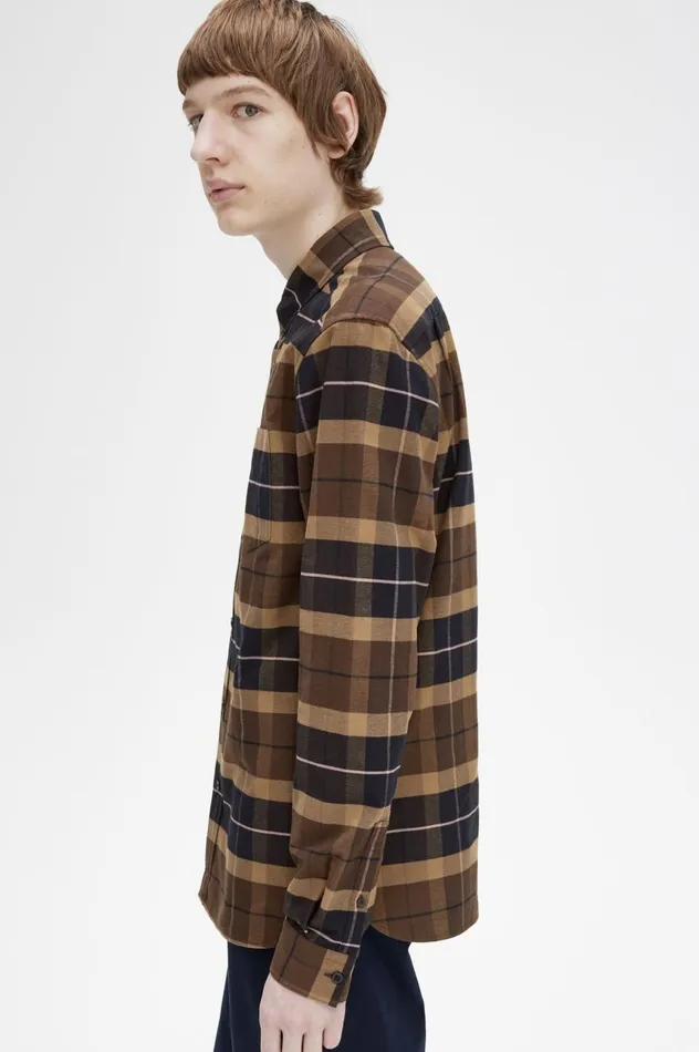 Men Brushed Tartan Shirt Burnt Tobacco Fred Perry Shirts