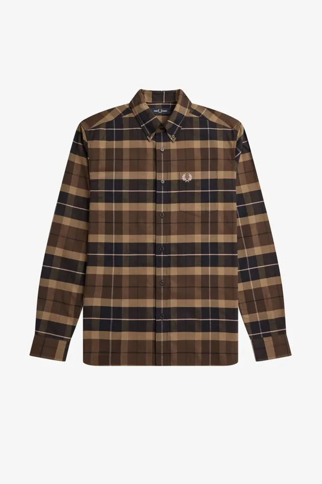 Men Brushed Tartan Shirt Burnt Tobacco Fred Perry Shirts
