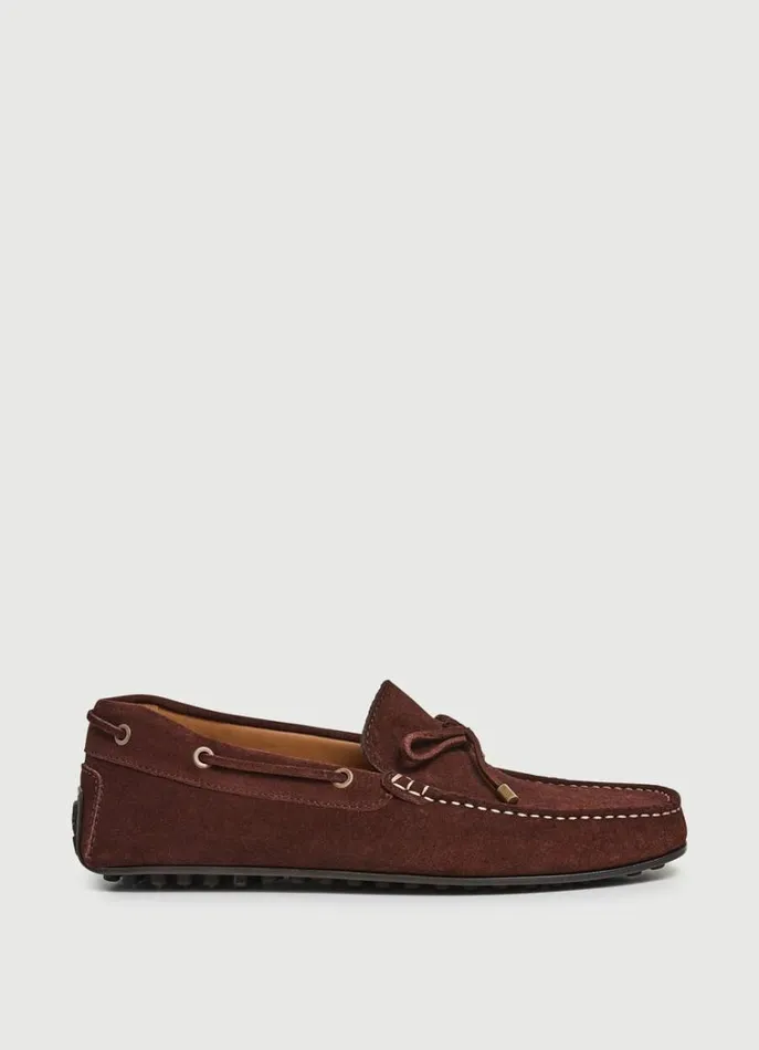 Men Casual Shoes Hackett London Suede Driver Loafers Dark Brown