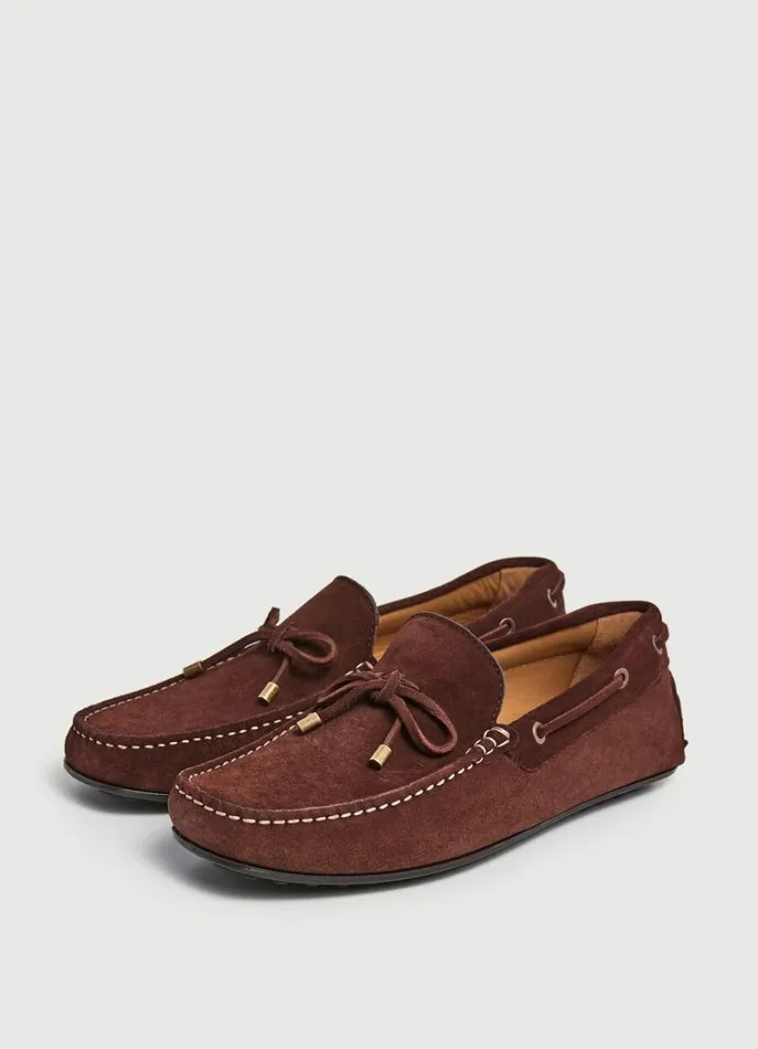 Men Casual Shoes Hackett London Suede Driver Loafers Dark Brown