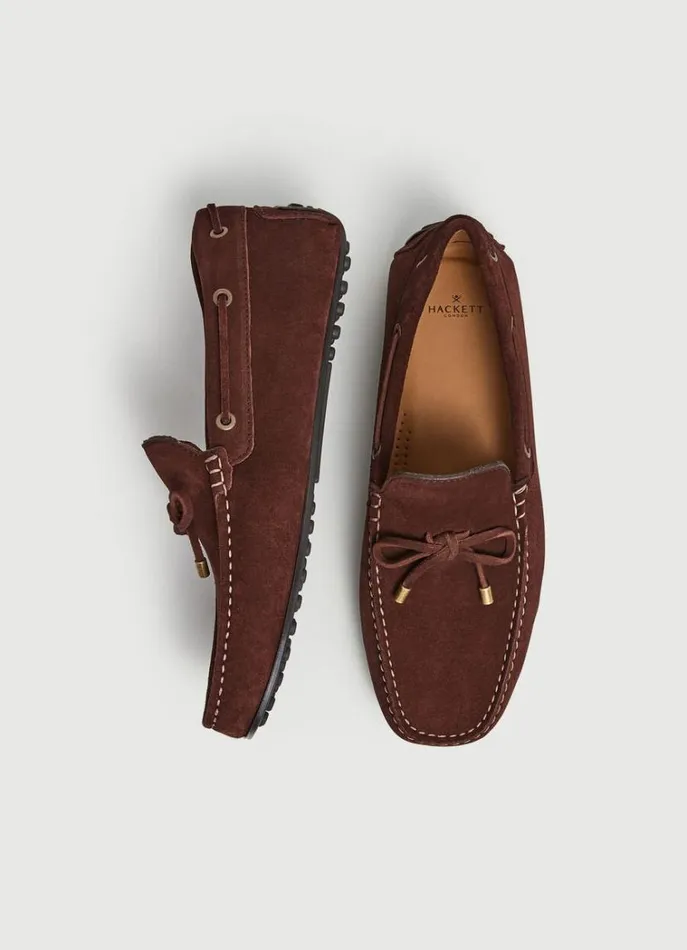 Men Casual Shoes Hackett London Suede Driver Loafers Dark Brown