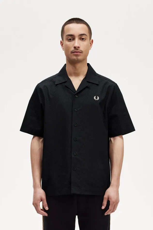 Men Chequerboard Revere Collar Shirt Black Fred Perry Shirts
