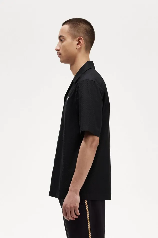 Men Chequerboard Revere Collar Shirt Black Fred Perry Shirts