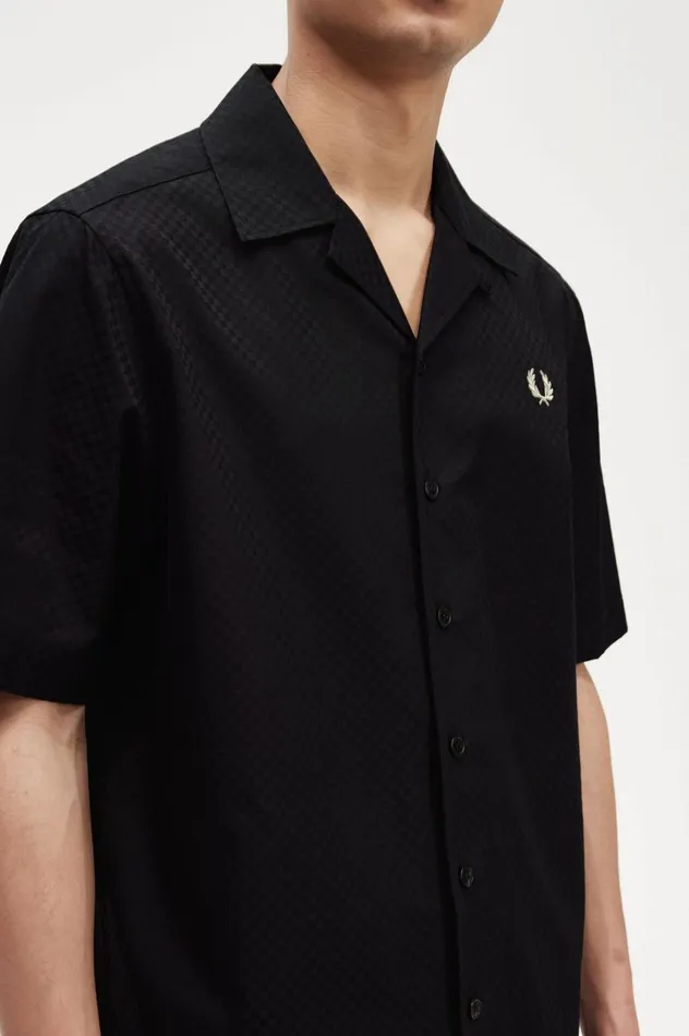 Men Chequerboard Revere Collar Shirt Black Fred Perry Shirts