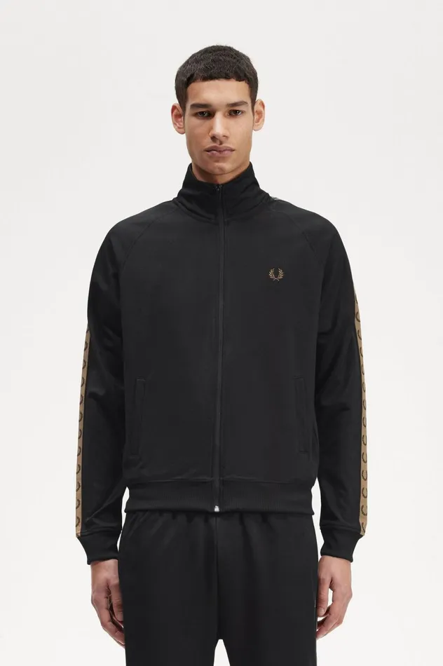Men Contrast Tape Track Jacket Blackshaded Stone Fred Perry Track Jackets