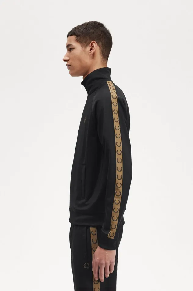 Men Contrast Tape Track Jacket Blackshaded Stone Fred Perry Track Jackets