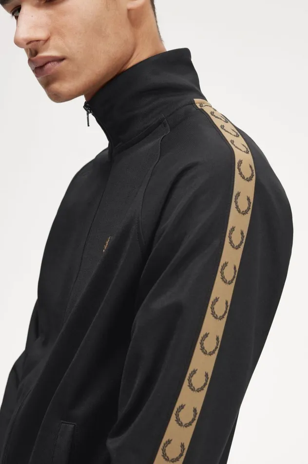 Men Contrast Tape Track Jacket Blackshaded Stone Fred Perry Track Jackets