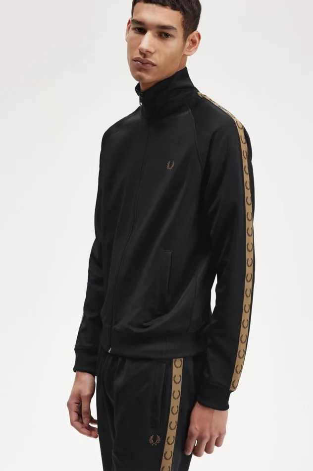 Men Contrast Tape Track Jacket Blackshaded Stone Fred Perry Track Jackets