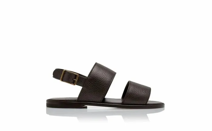 Men Dark Brown Calf Leather Flat Sandals Manolo Blahnik Sandals