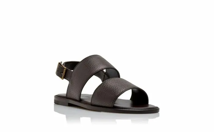 Men Dark Brown Calf Leather Flat Sandals Manolo Blahnik Sandals