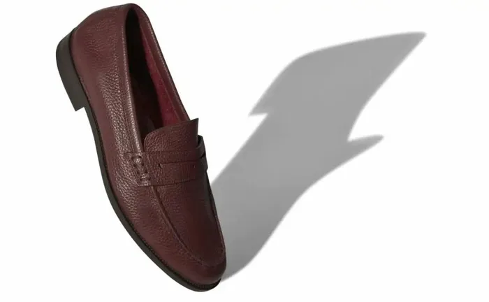 Men Dark Red Calf Leather Penny Loafers Manolo Blahnik Loafers