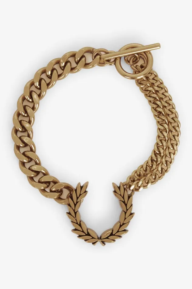 Men Double Chain Laurel Wreath Bracelet Gold Fred Perry Accessories