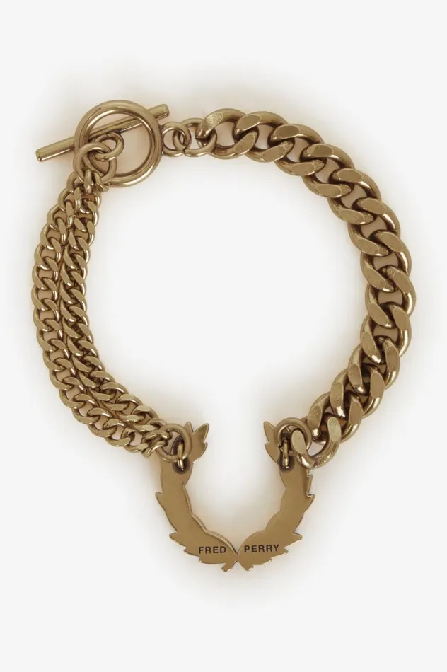 Men Double Chain Laurel Wreath Bracelet Gold Fred Perry Accessories