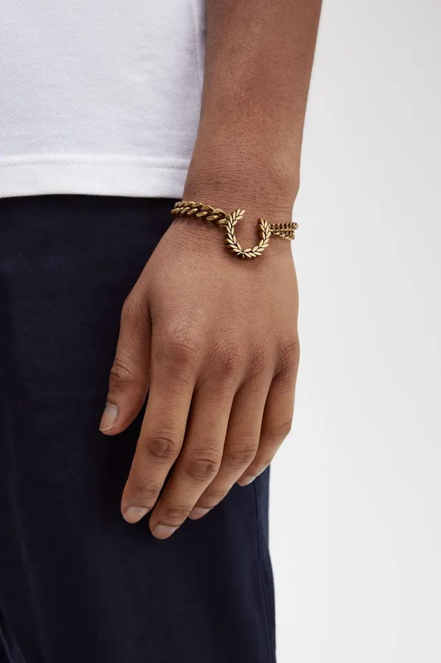 Men Double Chain Laurel Wreath Bracelet Gold Fred Perry Accessories