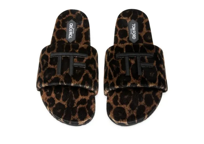 Men Espadrilles and Sandals Tom Ford Leopard Print Velour Harrison Slipper Men Espadrilles and Sandals Tom Ford Leopard Print Velour Harrison Slipper