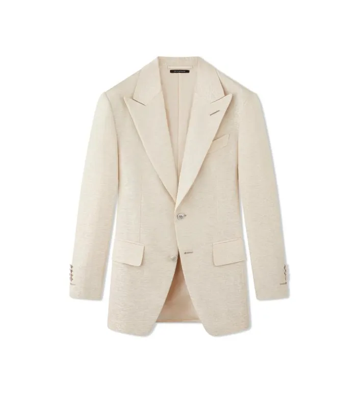 Men Evening Tom Ford Metallic Slub Moire Atticus Jacket Cream White