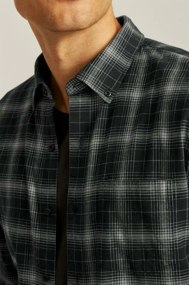 Men Everyday Lightweight Flannel Shirt Charcoal Tadley Plaid Bonobos Overshirts