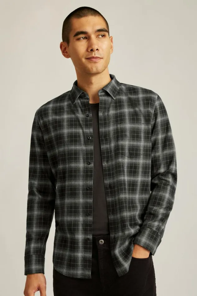 Men Everyday Lightweight Flannel Shirt Charcoal Tadley Plaid Bonobos Overshirts