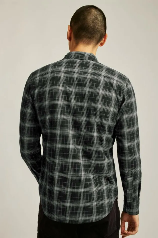 Men Everyday Lightweight Flannel Shirt Charcoal Tadley Plaid Bonobos Overshirts