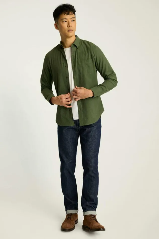 Men Everyday Lightweight Flannel Shirt Dark Olive Herringbone Bonobos Overshirts