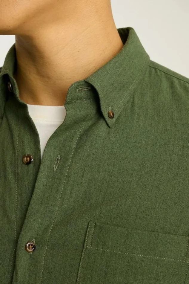 Men Everyday Lightweight Flannel Shirt Dark Olive Herringbone Bonobos Overshirts